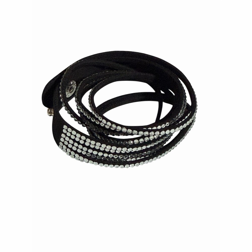 Sparkly Bracelet Black Multi-Row Rhinestone Wrap Cuff Adjustable Snap 90’s - Picture 8 of 12